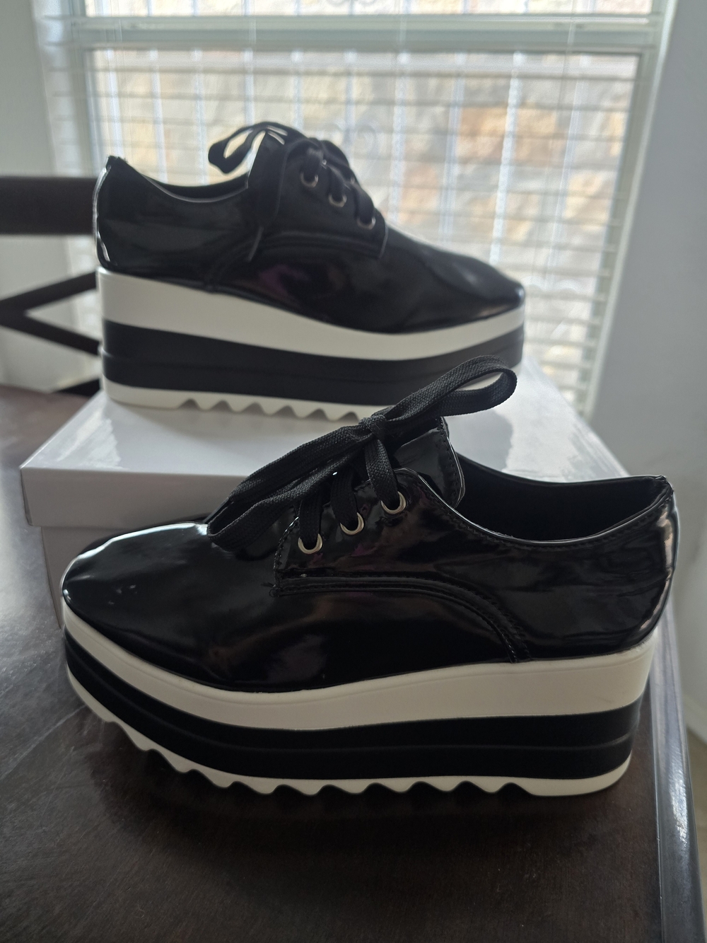 Platform Lace-Up Oxfords in Black and White